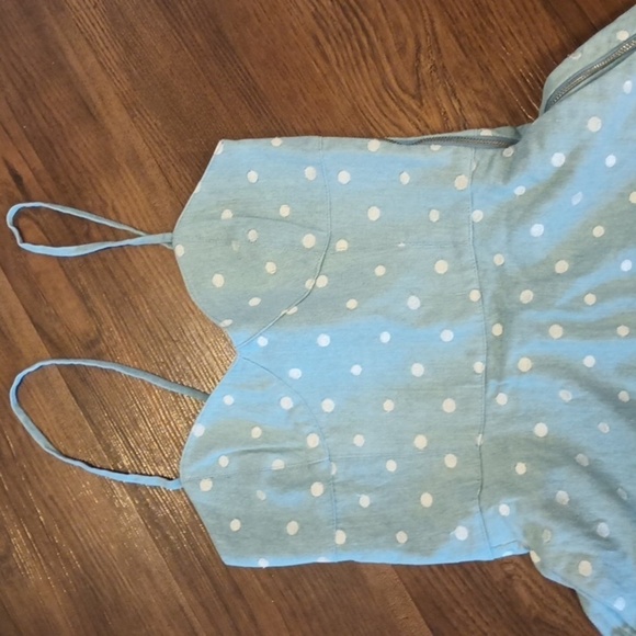 Dolce Vita Light Wash Denim Skater Dress with White Polka Dots A3 - Picture 2 of 6